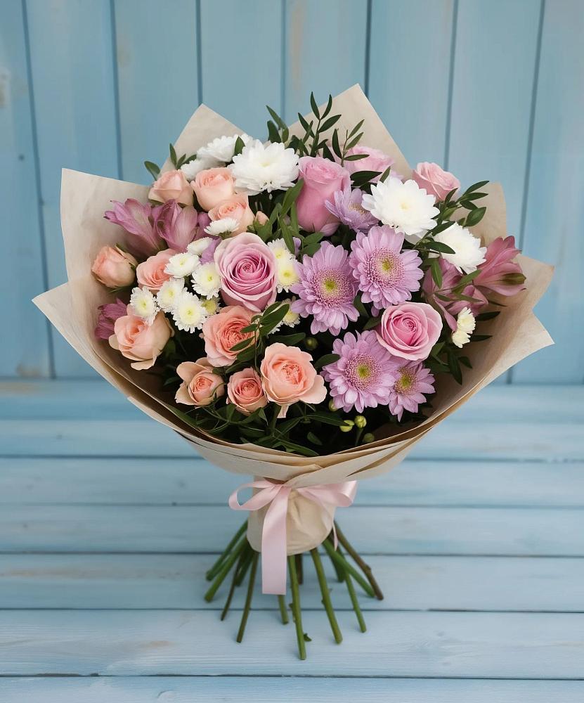Букет цветов из: Хризантемы, Розы и Альстромерии в Клетне