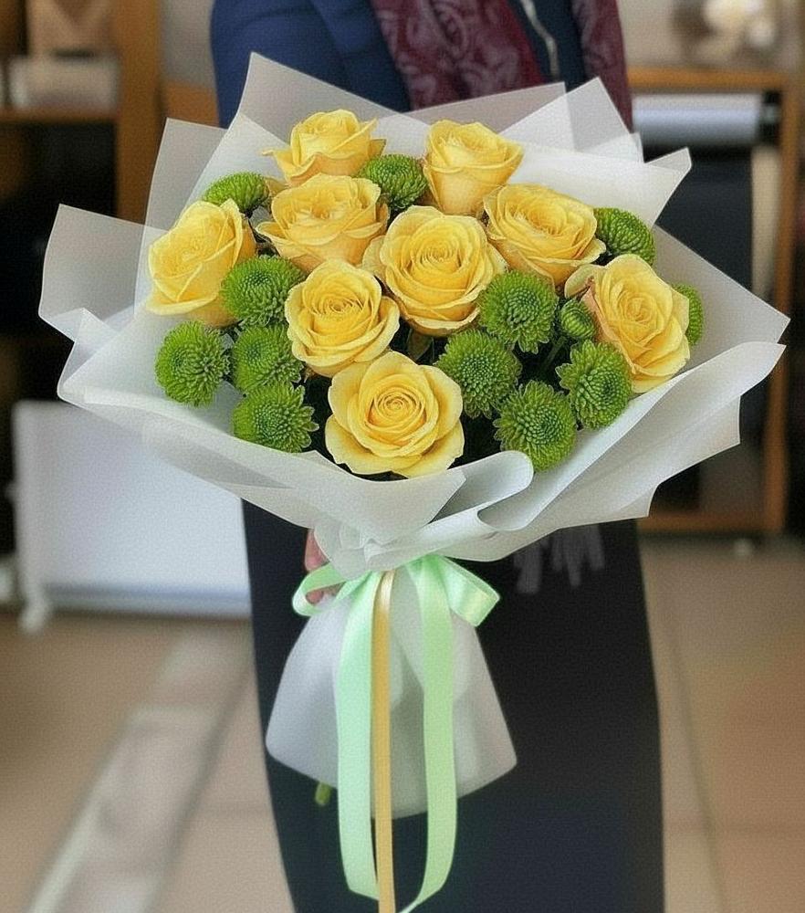 Букет цветов из: Хризантемы и Розы в Клетне