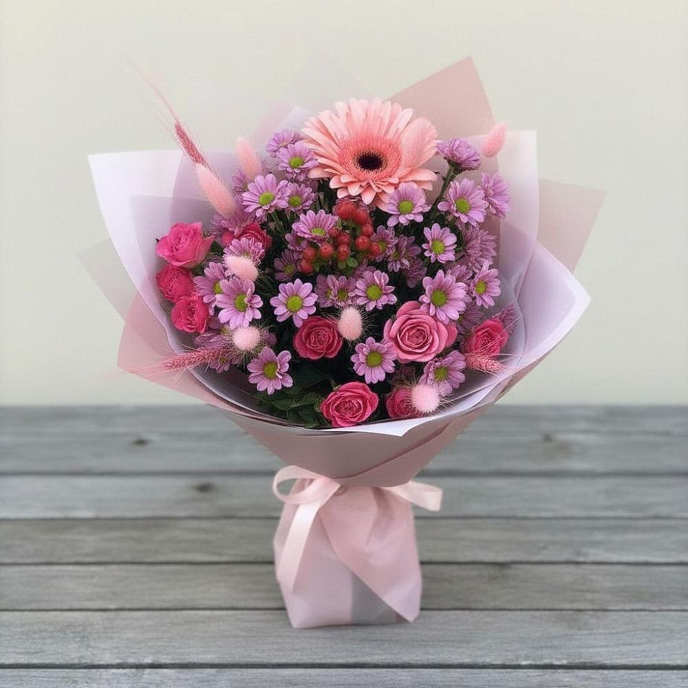 Букет цветов из: Розы, Герберы и Хризантемы в Клетне