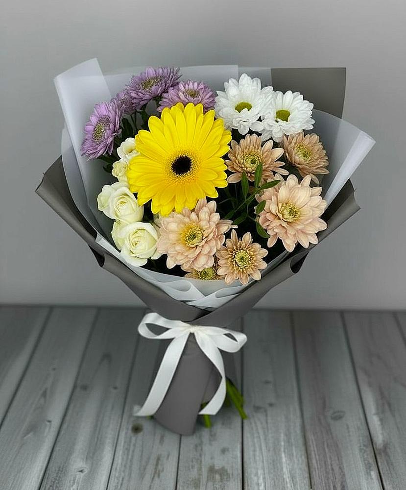Букет цветов из: Розы, Герберы и Хризантемы в Клетне