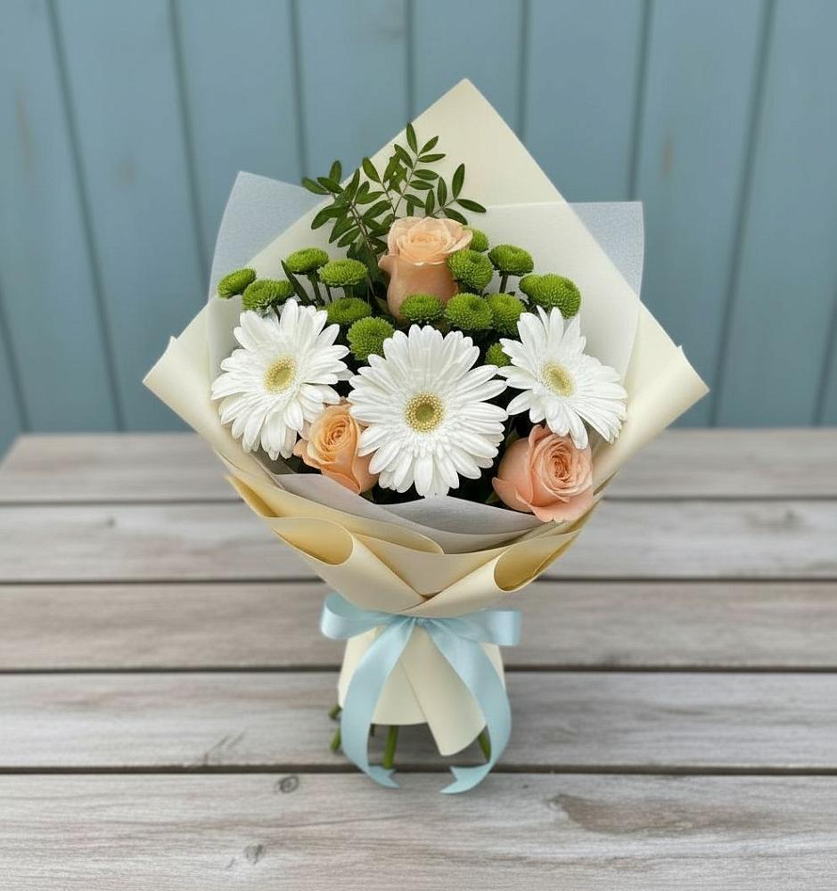 Букет цветов из: Герберы, Розы и Хризантемы в Клетне