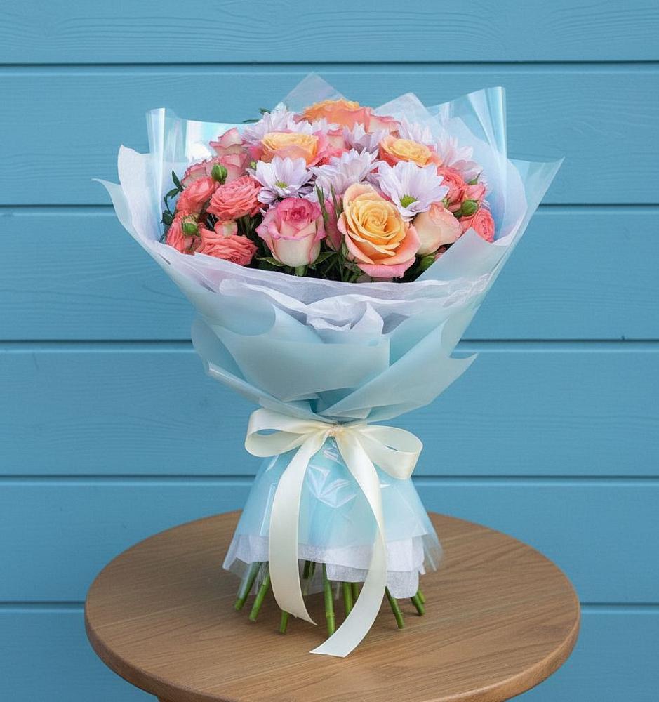 Букет цветов из: Хризантемы и Розы в Клетне