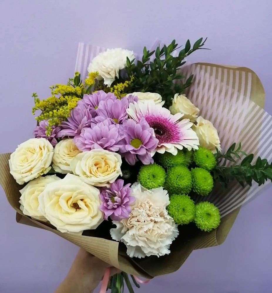 Букет цветов из: Хризантемы, Розы, Гвоздики и Герберы в Клетне