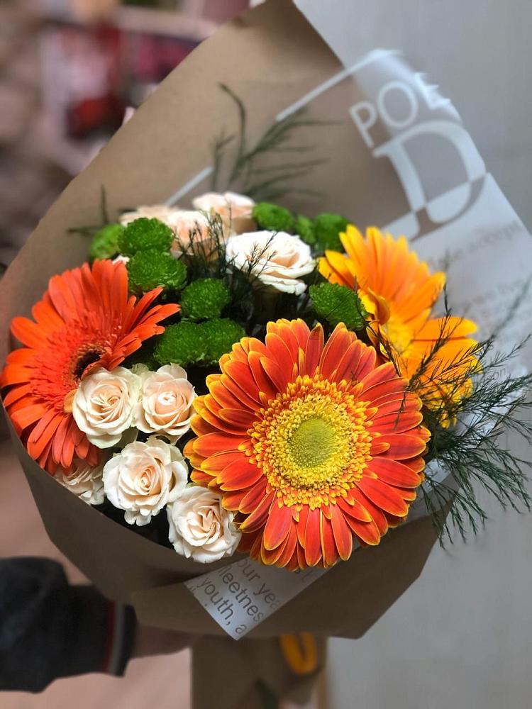Букет цветов из: Герберы, Хризантемы и Розы в Клетне